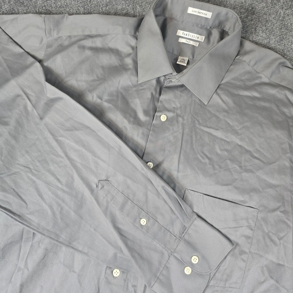 Van Heusen Men's Tall Gray Lux Sateen Dress Shirt 19 37‎ 38 No Iron